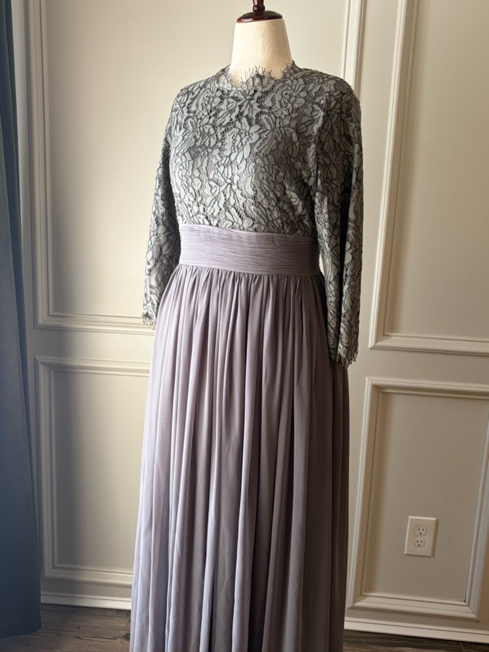 Dainty Jewells Gray Lace Maxi Dress with Pleated Skirt